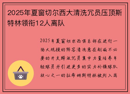 2025年夏窗切尔西大清洗冗员压顶斯特林领衔12人离队